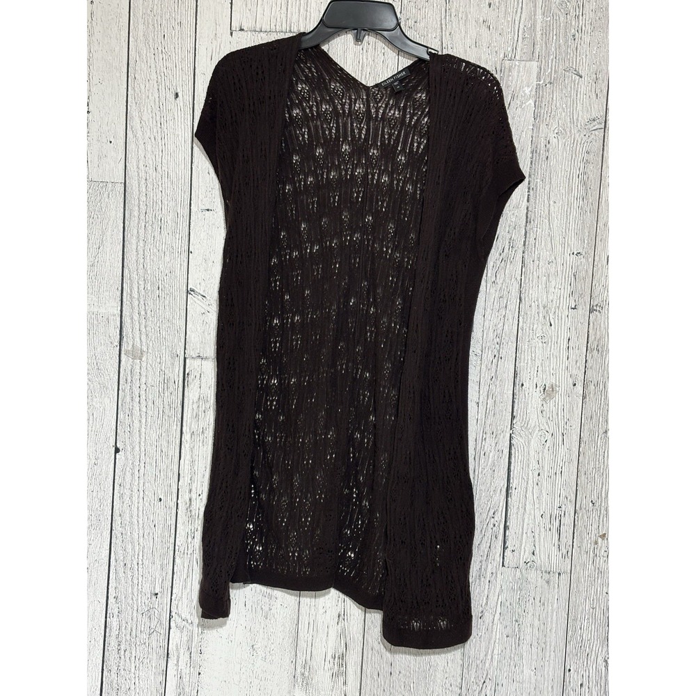 Eilleen Fisher Women's Brown Open Front Cardigan Size Medium Crochet Knit